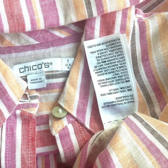 Chico’s Linen Shirt Stripe Button Down Pink Yellow (8) - Picture 8 of 8